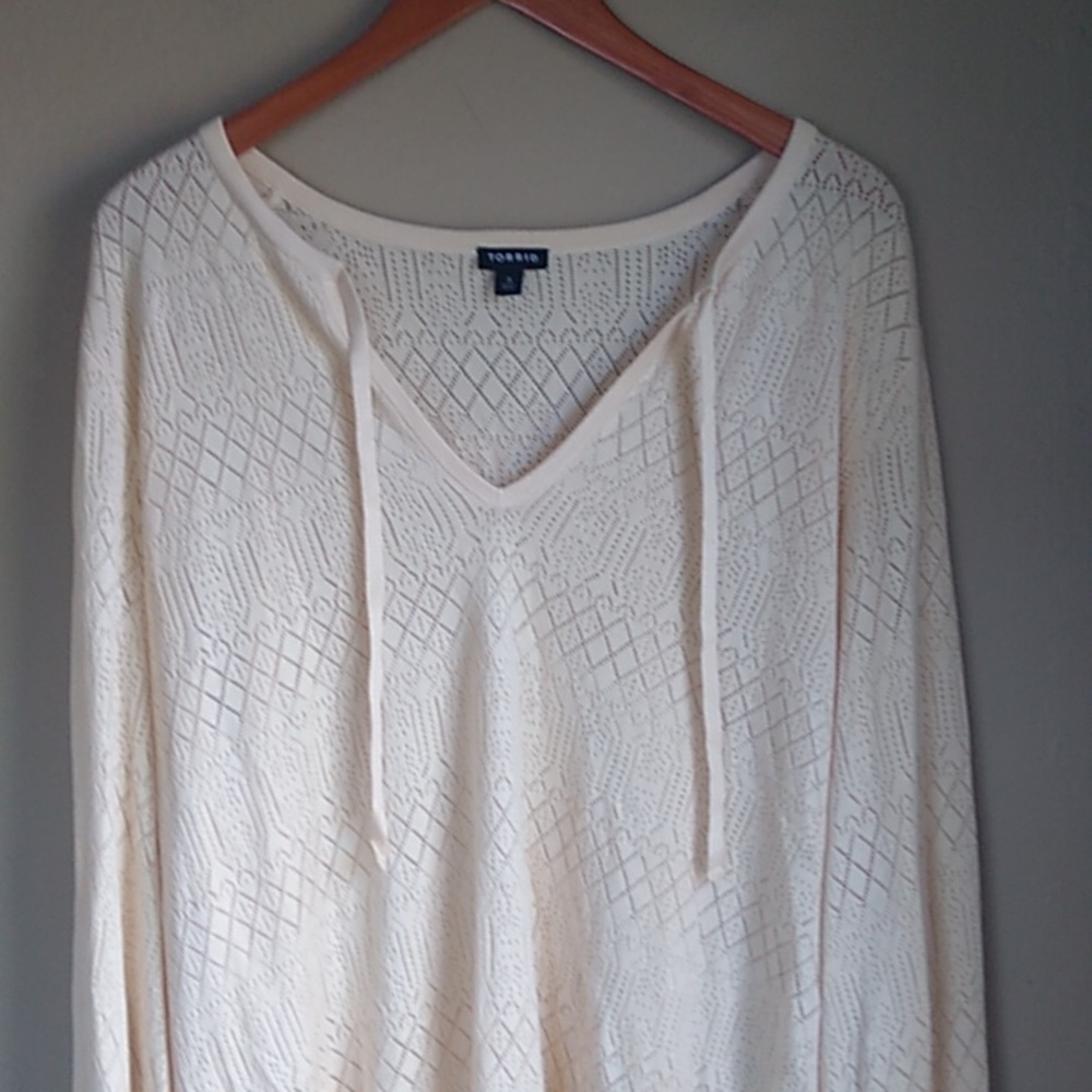 Torrid Cream V-Neck Knit Sweater